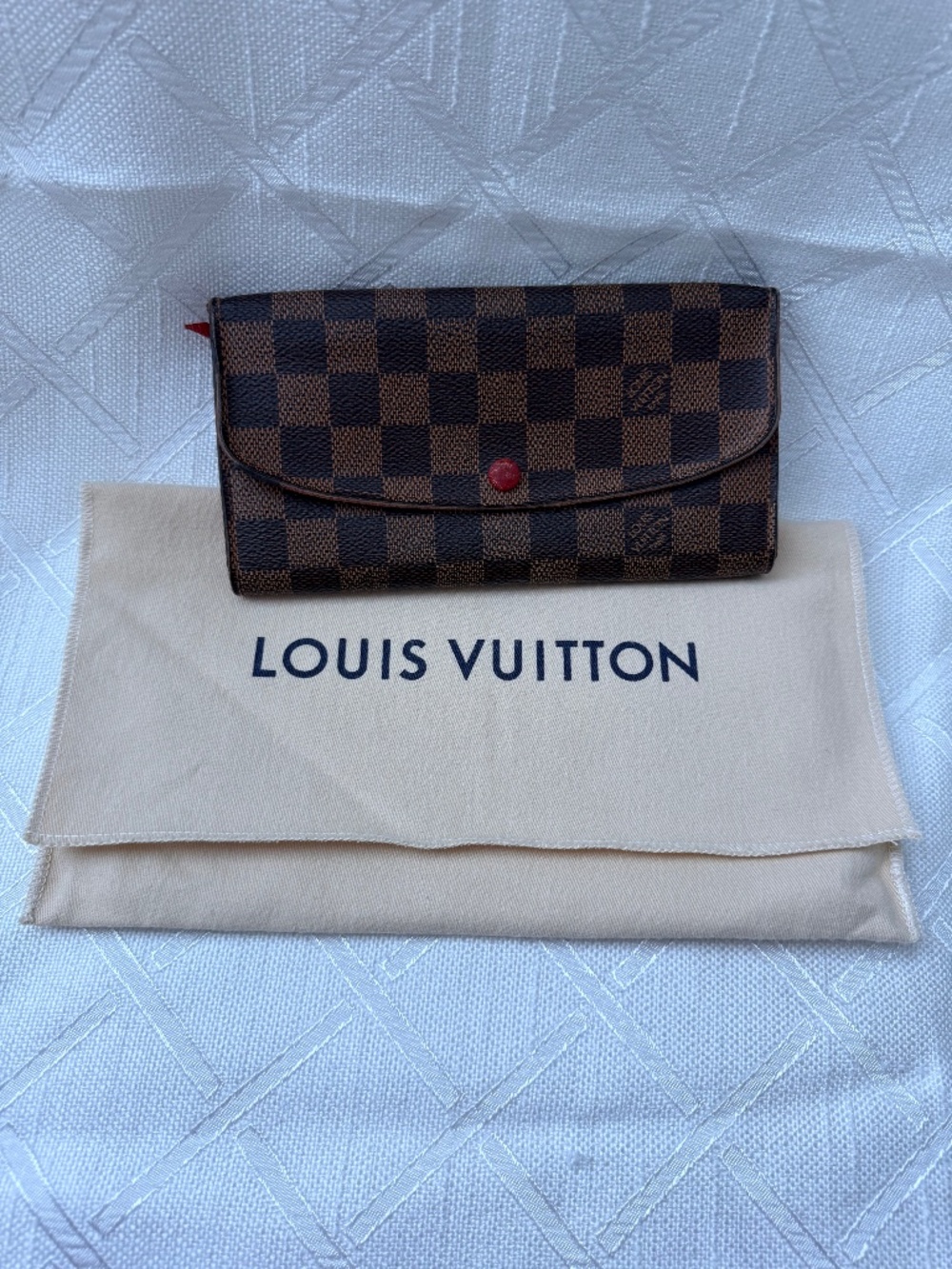 Louis Vuitton Damier Ebene Emilie Wallet Red Interior